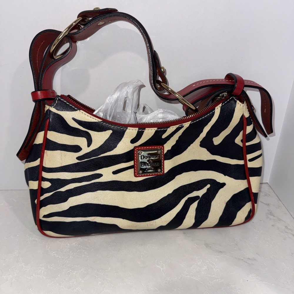 DOONEY BOURKE Black & White Leather Zebra Stripe Large Shoulder Bag Vintage